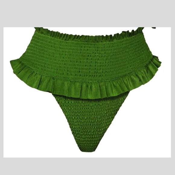 New! BFYNE Blayze Green Ruffled Smocked Bikini Bottom 10482 - Picture 2 of 9
